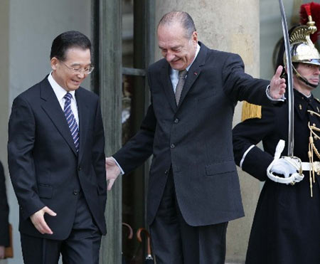 温家宝会见法国总统希拉克(组图)