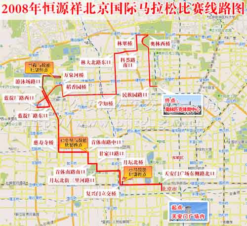 19日北京国际马拉松线路图及交管措施_交通管