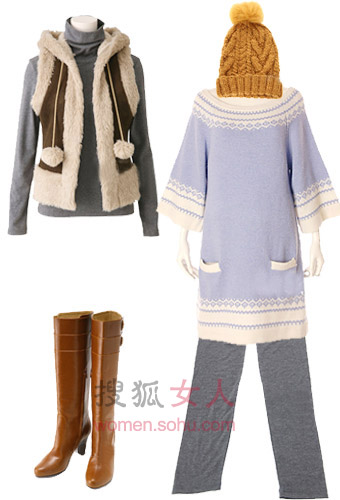 针织裙+<em>棉马甲 配</em>长靴寒冬超时髦_搭配 冬 针织