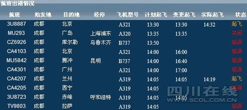 成都双流机场今日航空管制 致航班大规模延误