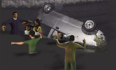 对面远光灯亮“瞎”司机 三名路人跳河砸窗救人