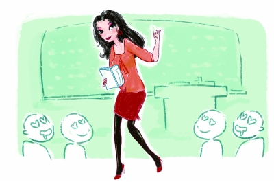 一双穿在美女教师腿上的黑丝袜想入非非