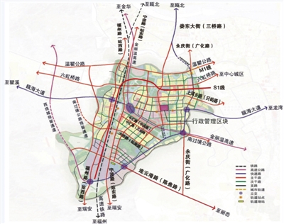 瓯海中心区交通规划图已建成通车的瓯海大道西段高架.