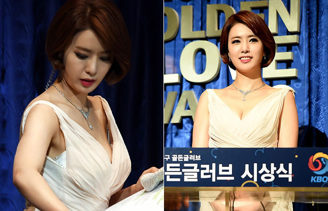 韩国女主播台上主持颁奖礼 衣服崩开遇尴尬