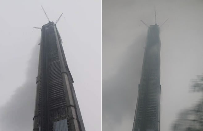 天津117大厦雾气环绕 市民误以为起火报警