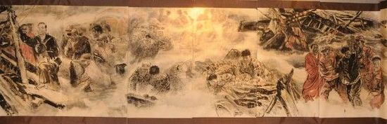 玉树情民族魂张清智百米长卷画展开展图