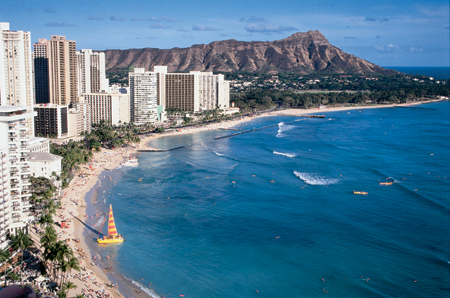 夏威夷honolulu海滩风景宜人,碧海蓝天