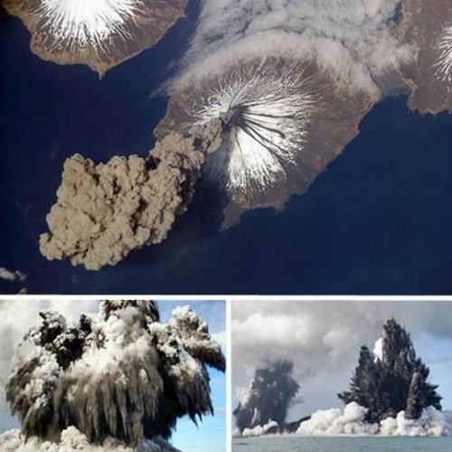 这处喷射的海底火山位于汤加两个岛屿之间,此次火山喷发非常强烈,在